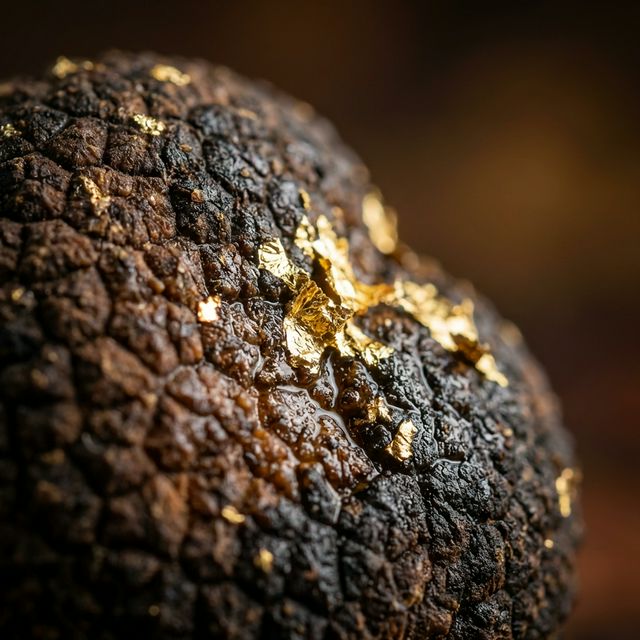 Dark, rich truffle texture with gold leaf